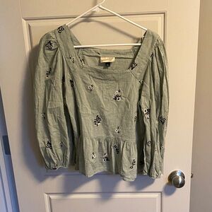 Universal thread Sage Green Embroidered Peplum Blouse